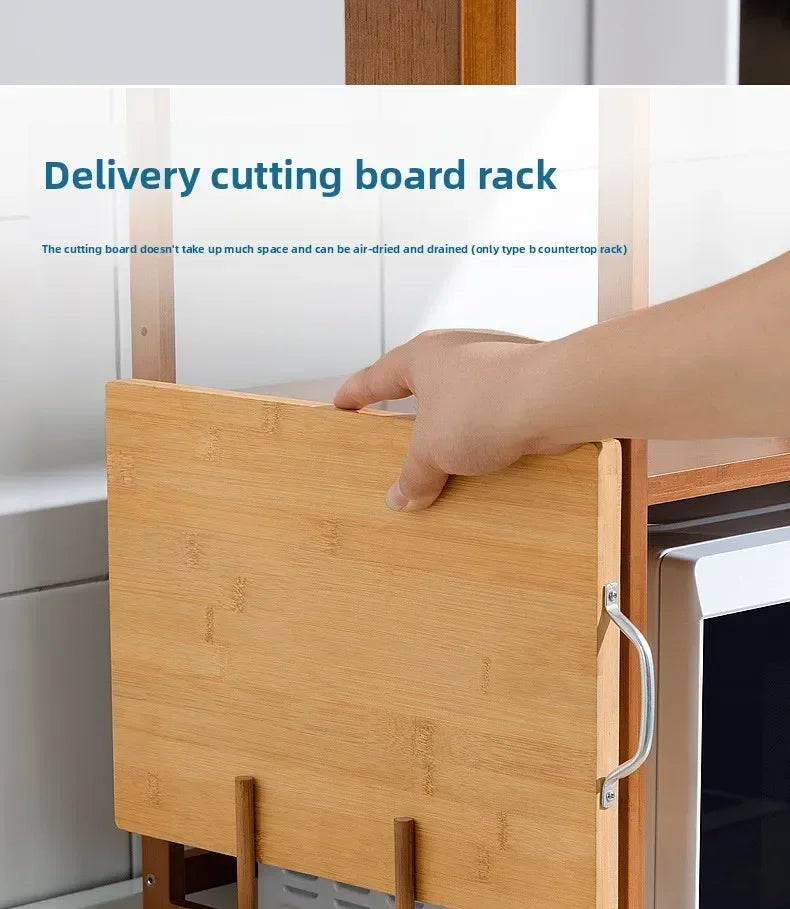 Kitchen Shelf Countertop Double Microwave Oven Shelf Desktop Seasoning Oven Storage Rack Bamboo Solid Wood
