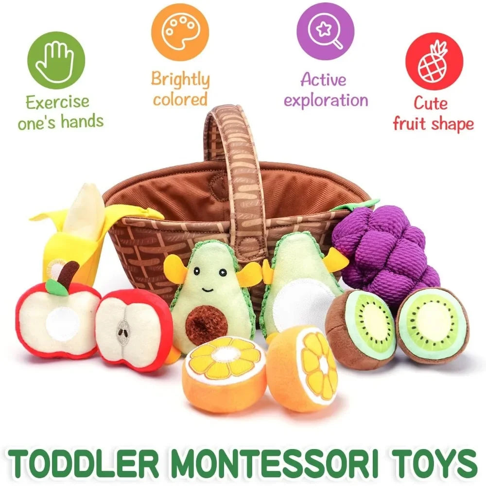 Montessori, Baby Soft Play House Fruit Basket Sensory Toys for 0-6-12 Months Baby, Newborn Felt Simulation Food Educational Toy