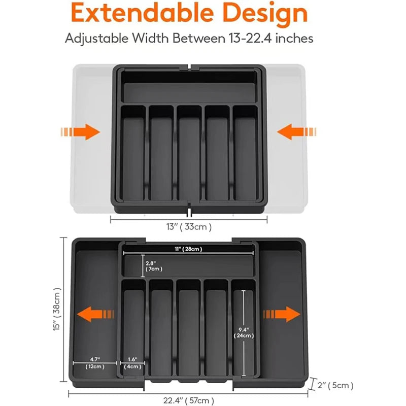 Expandable Cutlery Drawer Organiser, Adjustable Kitchen Utensil Tray Set, Compartment Flatware Storage Divider
