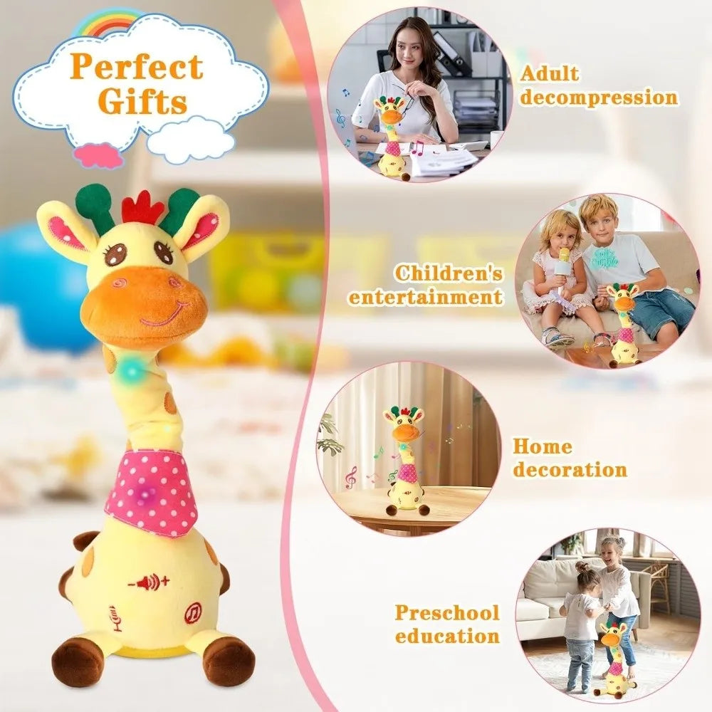 Repeating What You Say Dancing Talking Giraffe Toy with 10 Songs Adjustable Volume Stuffed Animal Toy Plush Musical