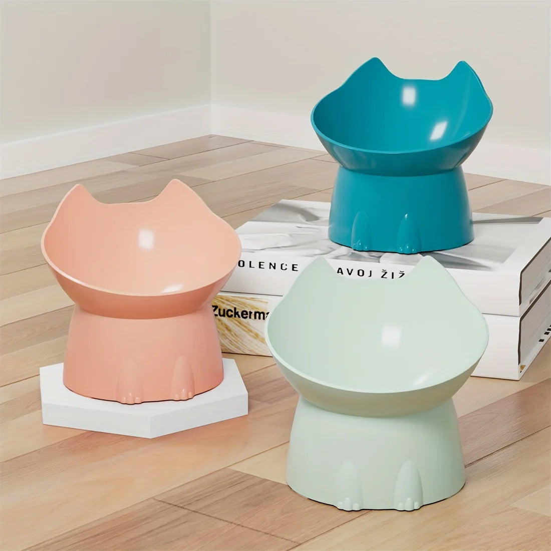 Elevated Pet Feeder for Cats & Dogs - Neck-Friendly, Anti-Tip Slanted Bowl for Food and Water