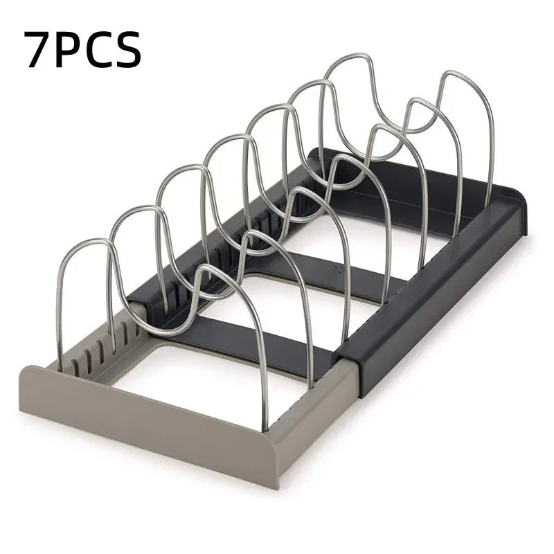 Expandable Pot & Pan Organiser Rack, Adjustable Under Sink Cabinet Lid Holder, Space Saving Kitchen Cookware Storage Organiser