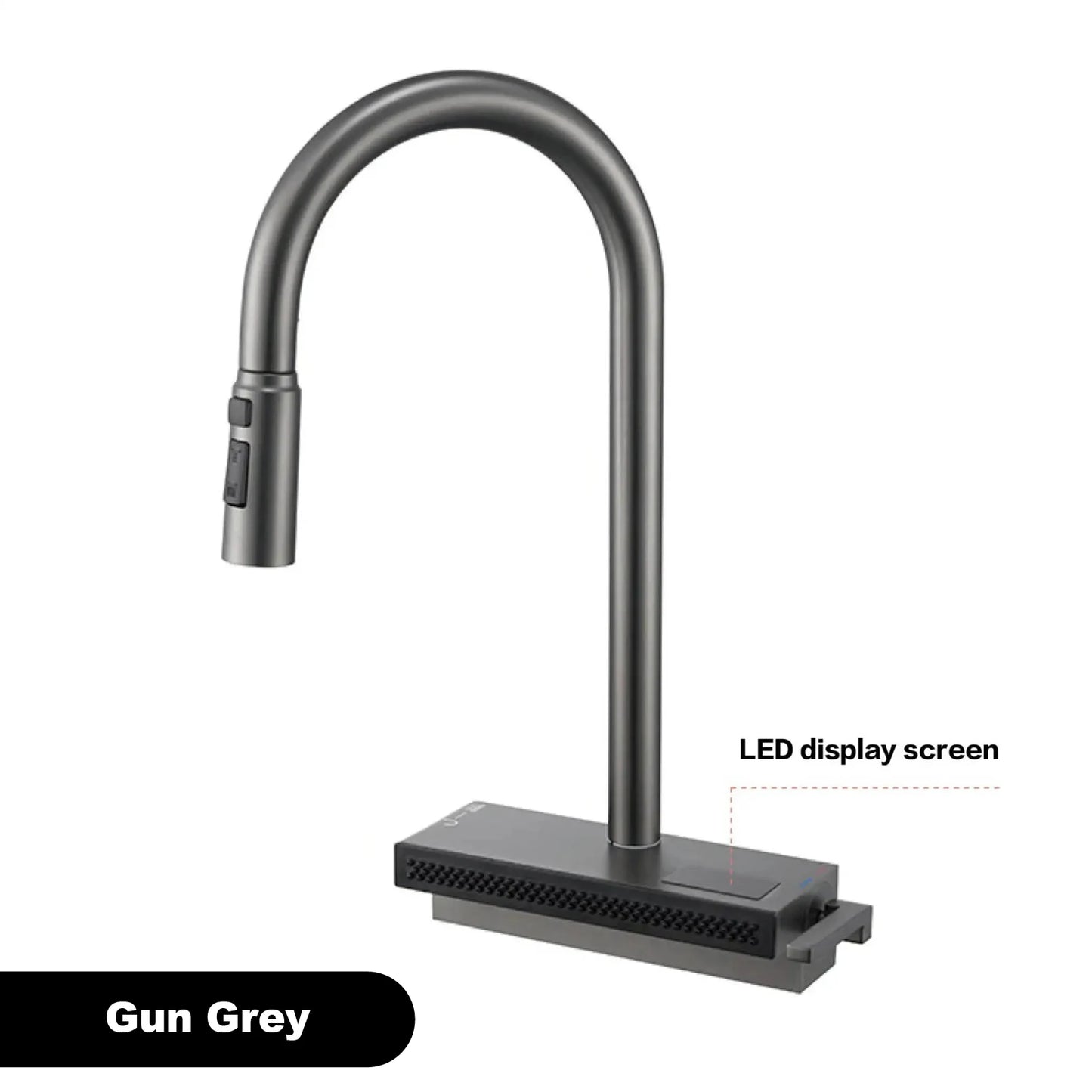 Gun Gray Brass Kitchen Sink Faucet Pull Out Sprayer Hot Cold Mixer Tap LED Digital Display Multifunction 360°Swivel Luxury Crane