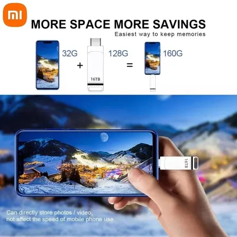 XIAOMI 16TB Flash Drives USB 3.2 High Speed USB Transfer Metal Pendrive Memory Card Pendrive Flash Disk Memoria Waterproof Stick
