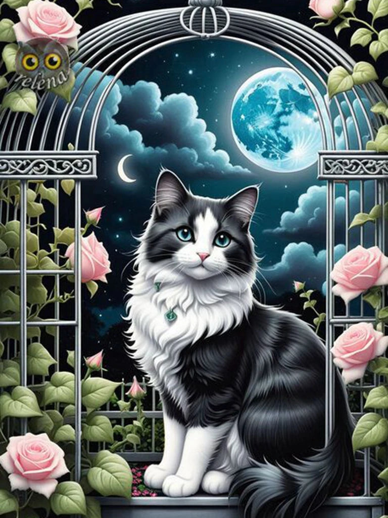 New Cow Cat 5D DIY Diamond Painting Kit Black and White Cats Portrait Diamond Embroidery Mosaic Carft Rhinestone Gift Home Decor