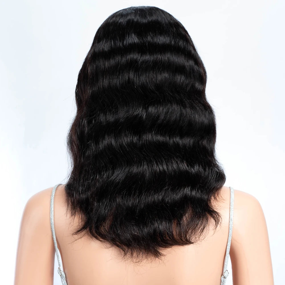 Lekker 14" Short Deep Wavy Bob 13x1 T Part Lace Front Human Hair Wigs For Women Brazilian Remy Hair Middle Part Body Wave Wigs