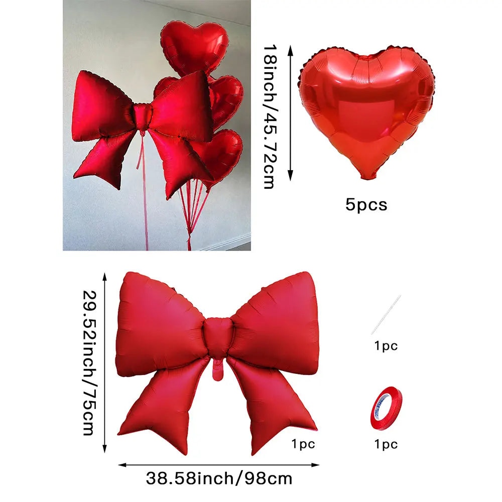 6pcs matte red bow balloons,for wedding bride gifts,Valentine's Day,Girlsfriend Princess,Themed Party