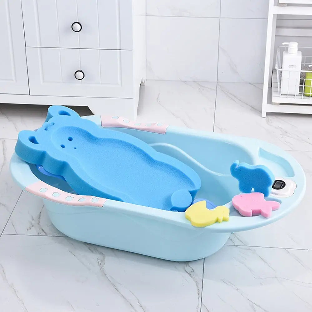 Cute Foldable Bear Sponge Foam Security Bathtub Set Pad Baby Bath Cushion Shower Support Mat Newborn Shower Cradle