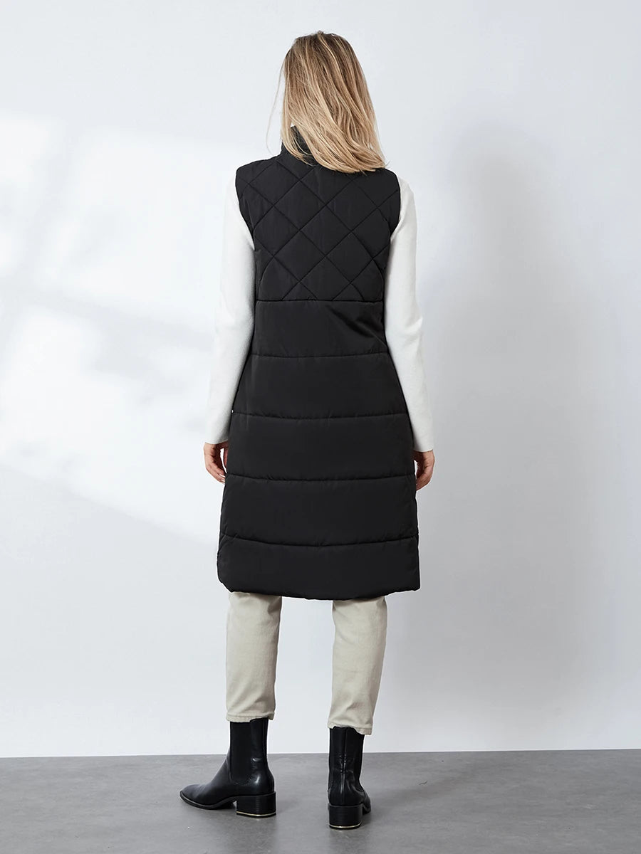Women Quilted Puffer Vest Solid Color Warm down Jacket Button Cardigan for Winter Outwear Streetwear