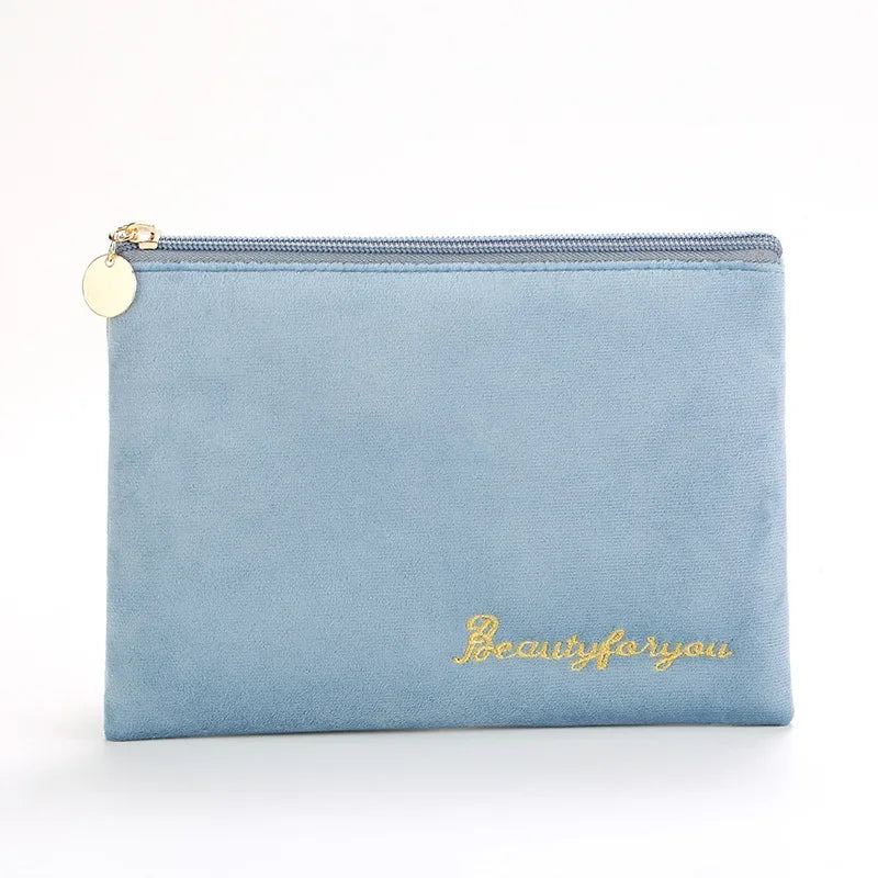 Plush Cosmetic Bag for Women – Large Zipper Makeup & Toiletry Travel Pouch, Solid Color Beauty Bag