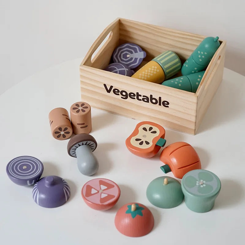 Wooden Pretend Play Kitchen Toys Cutting Food Accessories Set Fruit Vegetable Bakery Meat fish Early Educational Cognition Toys