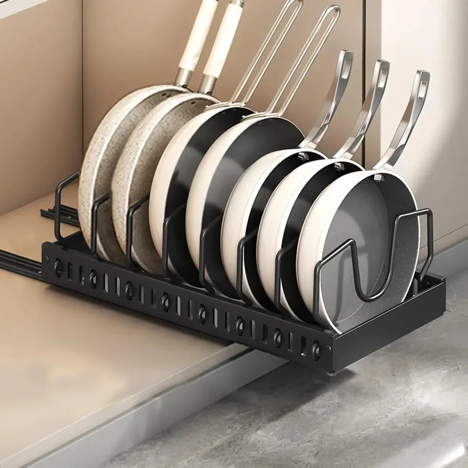Kitchen Cabinet Pull Out Tray Organiser Adjustable Dish Rack with Slide Rails for Pots and Pans Storage