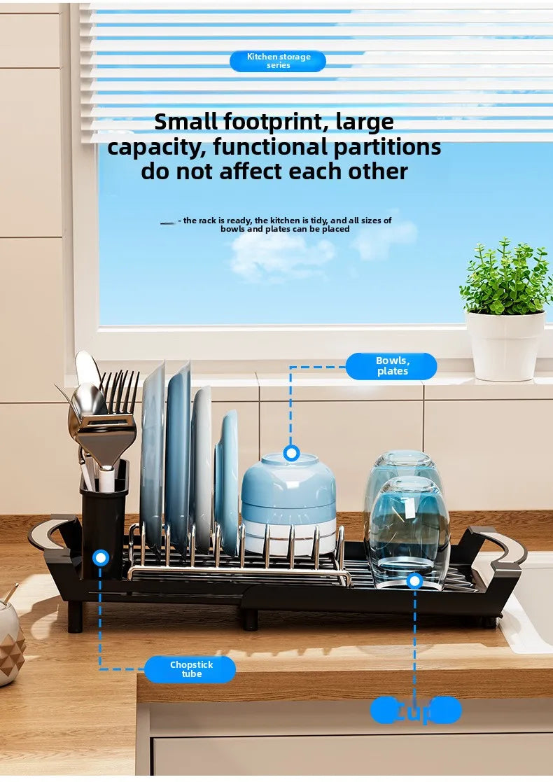 1pcs Expandable Small Dish Drying Rack Dish Racks for Kitchen Counter Dish Drainer with Removable Cutlery Holder
