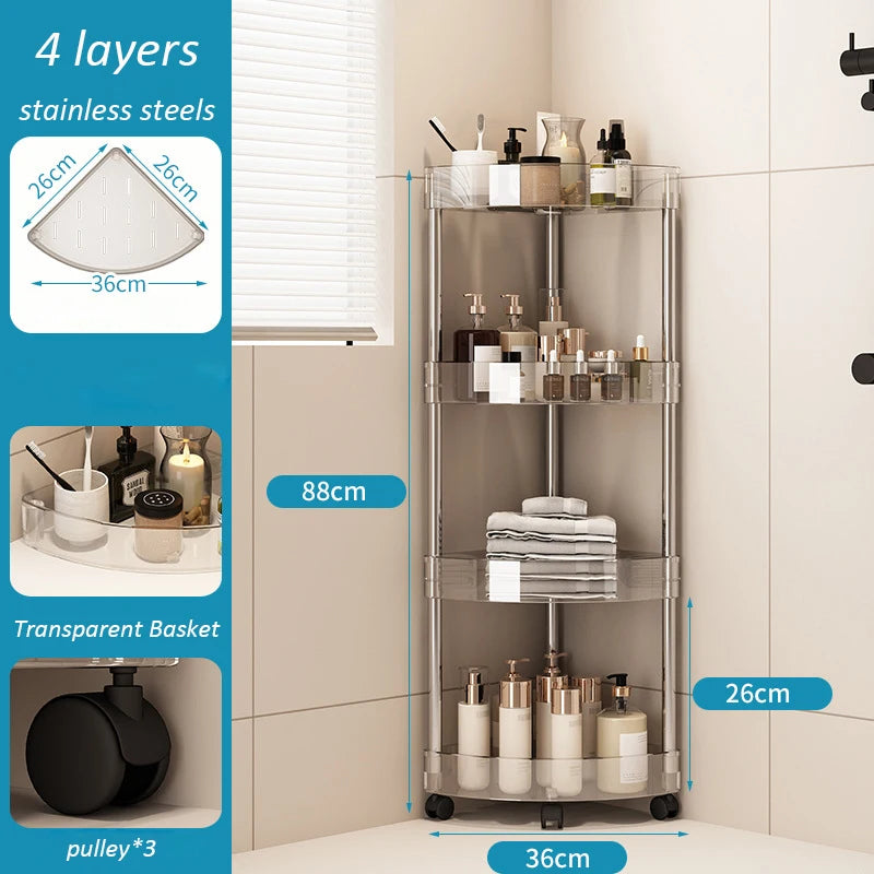 Shelf Trolley Bathroom Organiser Shelves Kitchen Home Large Capacity Storage Rack Acryl Cart Corner Cosmetic Organiser Supplies