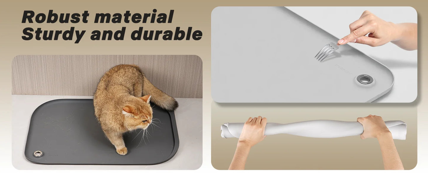 FURPIPI Pet Feeding Mat with Pocket High Raised Edges Thicker BPA Free Silicone Waterproof Pet Feeding Mat for Pet Bowl Feeder