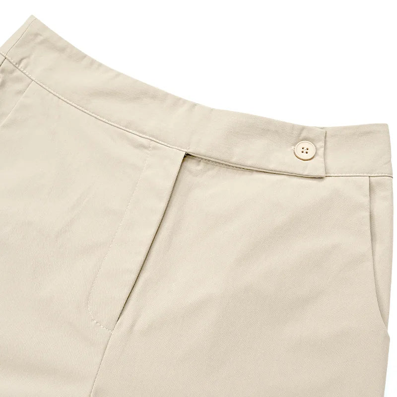 Women's Solid Color High Waist Wide Leg Pants Cuffed Hem Button Closure Pockets Design Office Work & Casual Streetwear Outfit