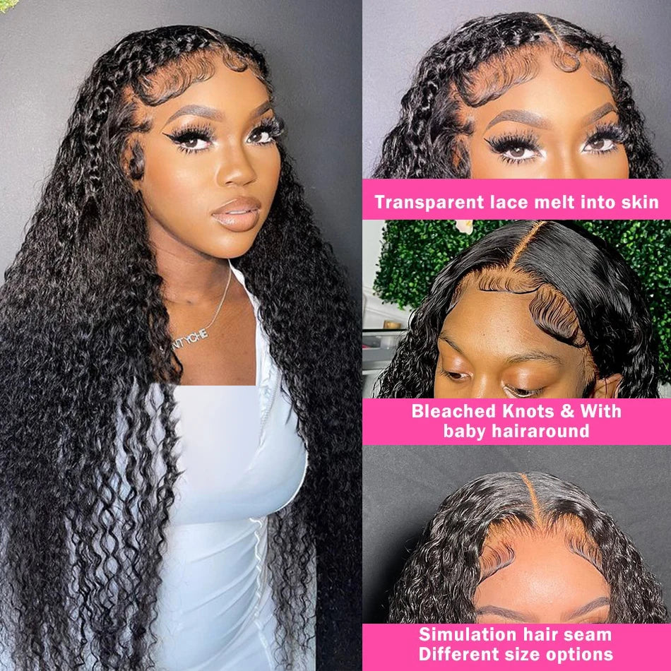 13x4 Hd Kinky Curly Lace Frontal 100% Human Hair Wigs Pre Plucked Brazilian Glueless Water Wave 4x4 Lace Closure Wigs Curly Wave