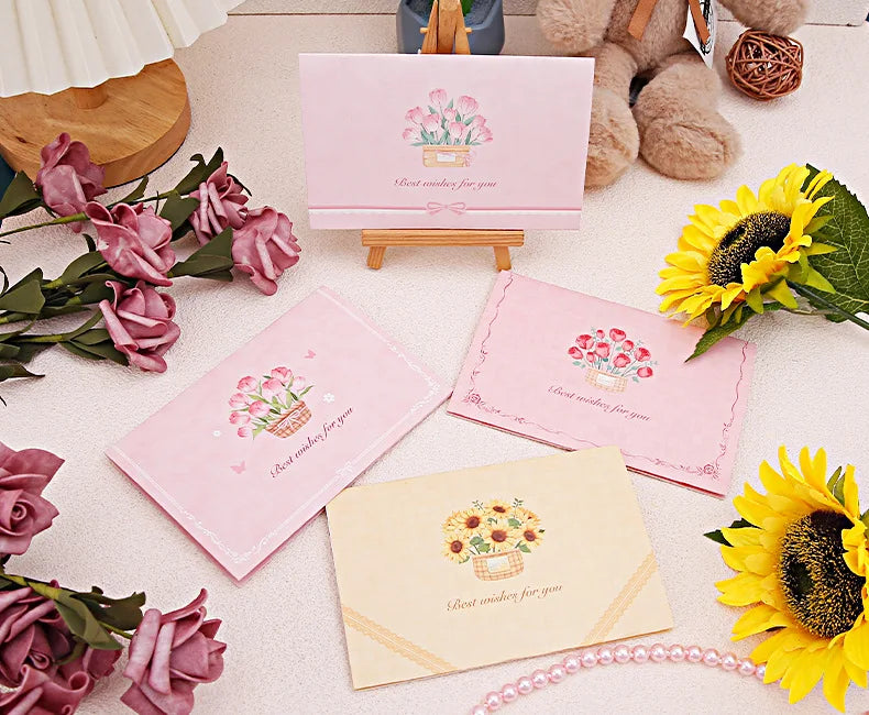 Pop up 3D bouquet greeting card postcard Father's Valentine's  March 8t Mother's Day blessings National Day creative cards gift