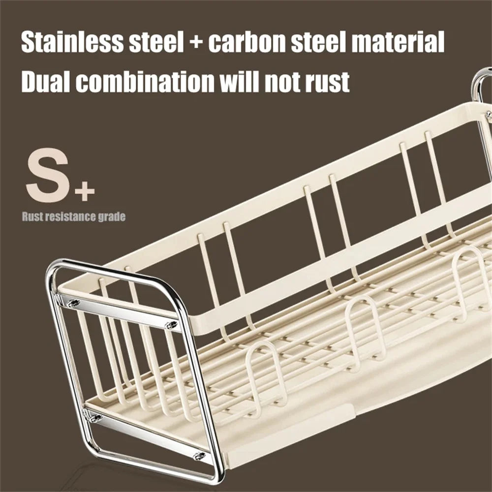 Kitchen Dish Draining Rack Steel Cutlery Rack with Drain Tray Cup Cutlery Holder Plate Rack Kitchen Countertop Storage Rack