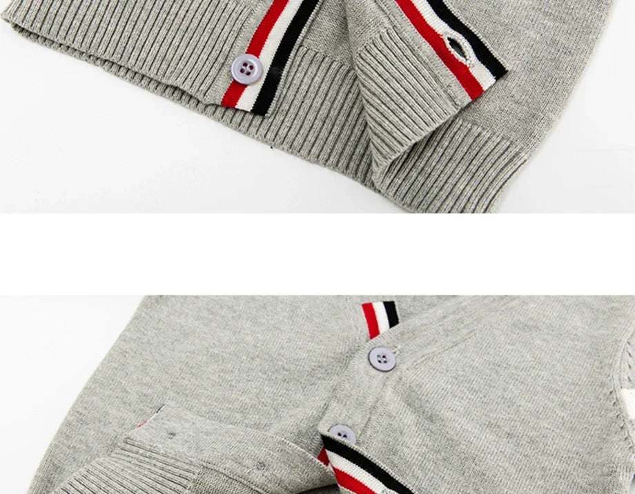 Kids Striped Knit Cardigan – Soft Cotton V-Neck Sweater for Boys & Girls, Warm Autumn Winter Knitwear