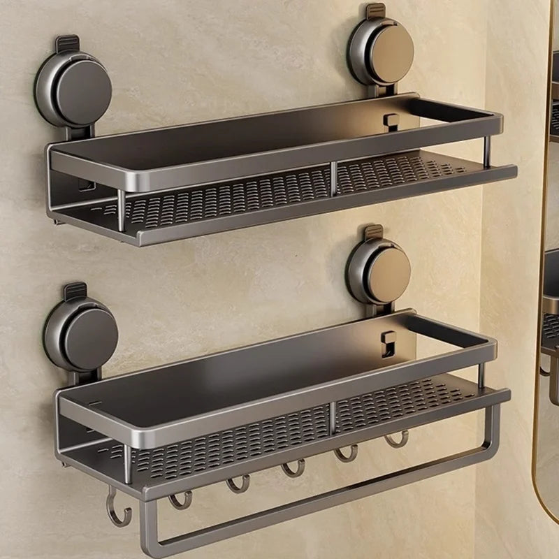 No Drill Suction Cup Suction Bathroom Rack Bathroom Shelf Toilet Space Aluminum Hanging Rack Bathroom Organiser Hang On The Wall