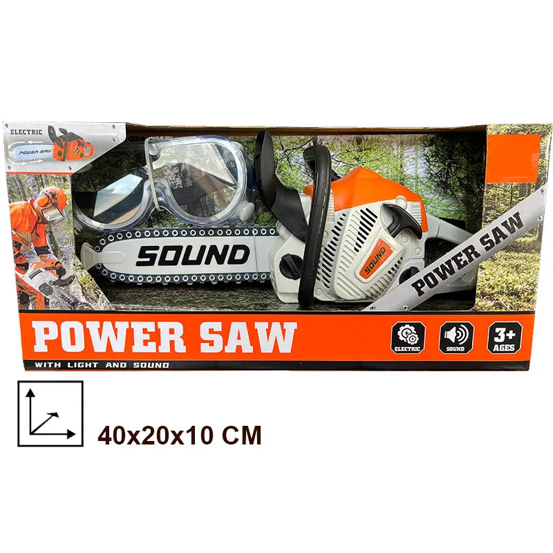 Toy Chainsaw with Goggles Children Electric Power Chainsaw with Sound Kids Toy Tools for Tool Bench Boys Gift Pretend Play Toys