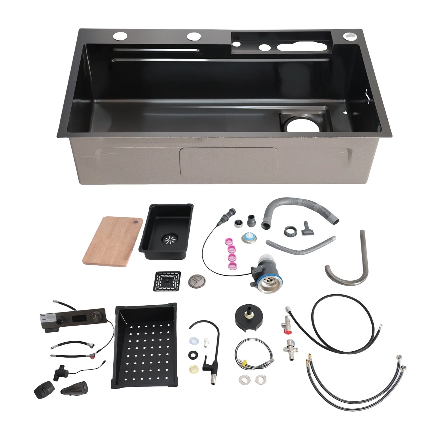 Smart Kitchen Sink Precision-Crafted Thick Gauge Brushed Stainless Steel-Digital Display Large Capacity Professional Washing