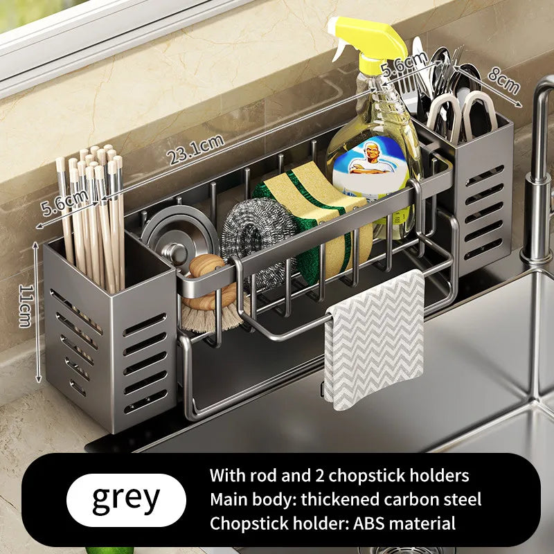 Stainless Steel Kitchen Sink Storage Rack, built-in Sponge Rack And Drainage Basket For Kitchen Cleaning And Storage