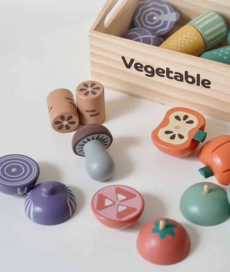 Wooden Pretend Play Kitchen Toys Cutting Food Accessories Set Fruit Vegetable Bakery Meat fish Early Educational Cognition Toys