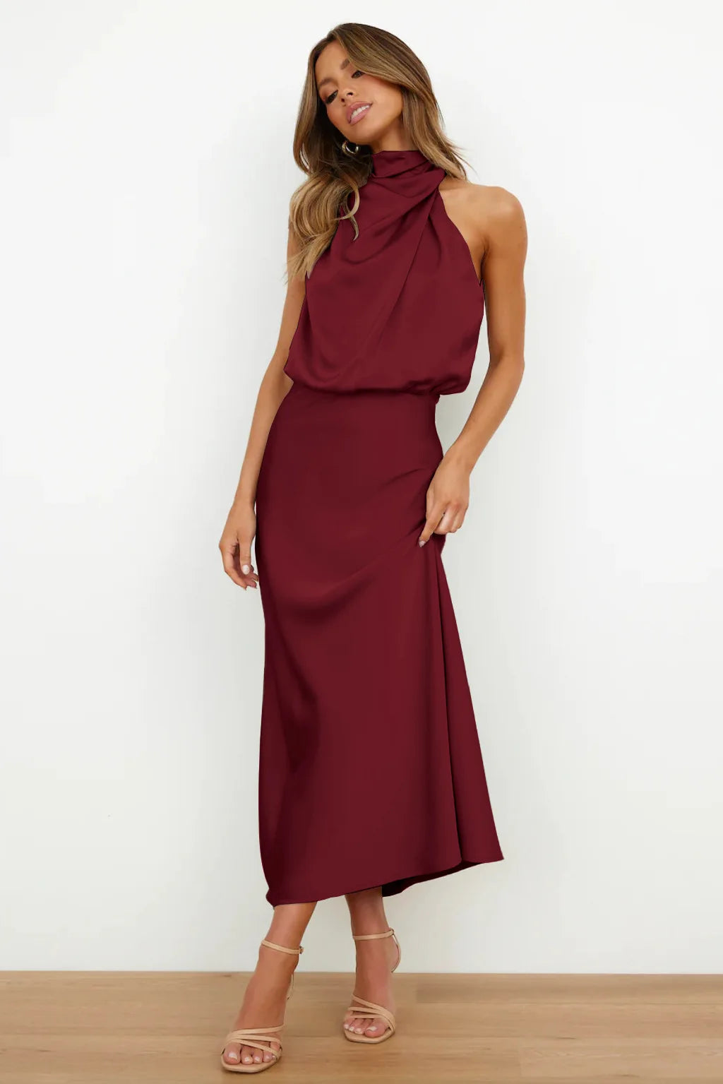 Summer High-End Silk Satin Sleeveless Long Dress Women Fashion Elegant Celebrity Dresses Evening Dress Party Clothes Ladies