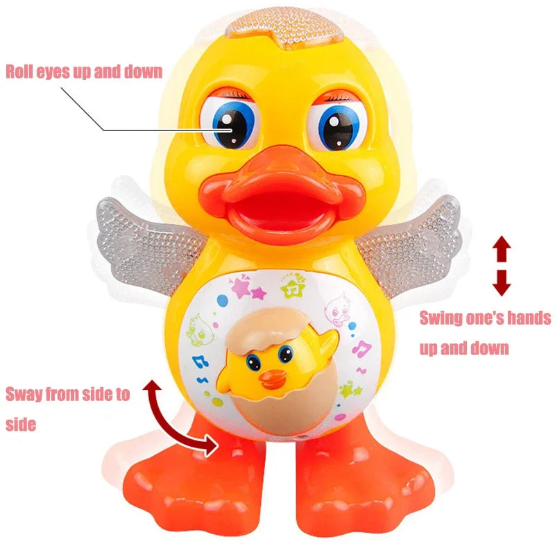 Electronic Dancing Duck Toy – Musical, Flashing Lights, Blinking Eyes, and Body-Shaking Cartoon Animal for Kids