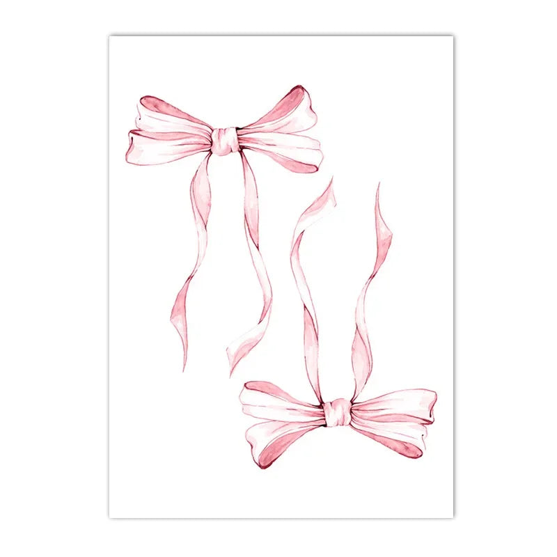Trendy Pink Bows Preppy College Watercolor Bows Coquette Girly Poster Print Wall Art Pictures Canvas Painting Room Home Decor