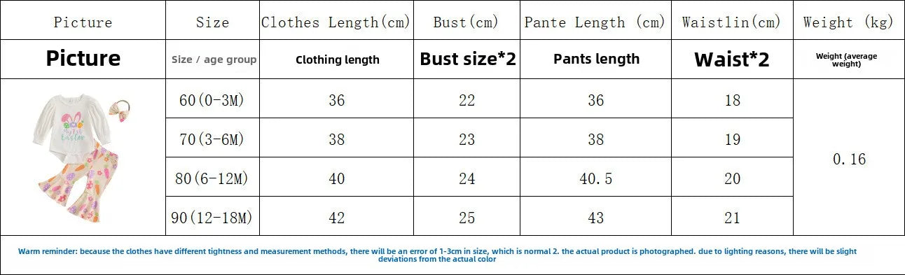2025 New Set of Baby and Toddler Easter Bunny Print Pit Stripe Bubble Sleeves Flared Pants+headband Three Piece Set