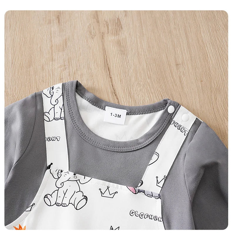 Newborn Baby Boy Long sleeves clothing 0-18Months one-piece braces fashion elephant print Baby pajamas Infant Casual Jumpsuit