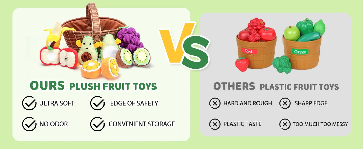Montessori, Baby Soft Play House Fruit Basket Sensory Toys for 0-6-12 Months Baby, Newborn Felt Simulation Food Educational Toy