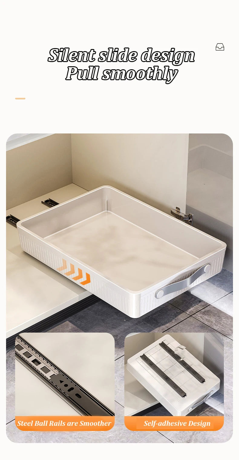 Kitchen Sliding Drawer with Slide Rail Cabinet Clothes Spice Dish Bowl Storage Rack Pull Out Cabinet Organiser Tray With Handle