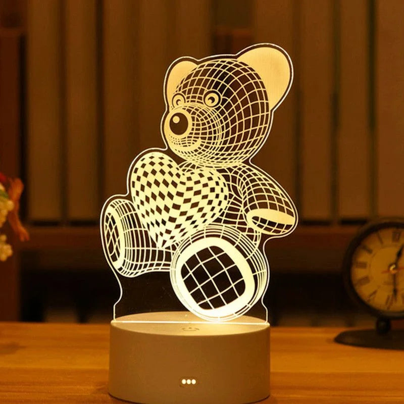 Creative 3D Acrylic Night Light USB Operated Bedroom Bedside LED Table Lamp Ornaments Christmas Holiday Birthday Event Gift