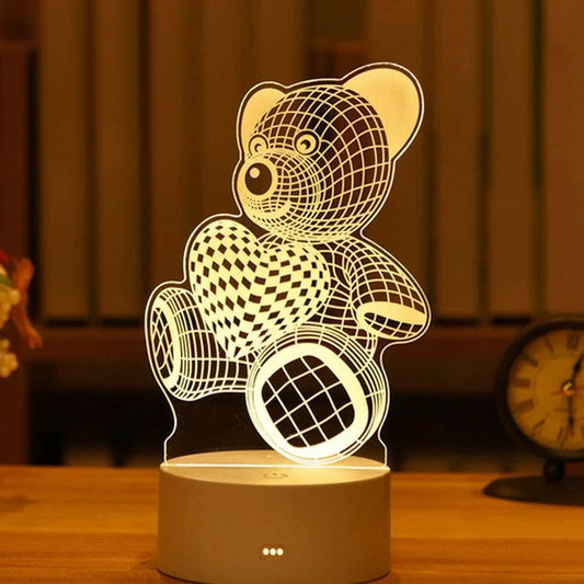 Creative 3D Acrylic Night Light USB Operated Bedroom Bedside LED Table Lamp Ornaments Christmas Holiday Birthday Event Gift
