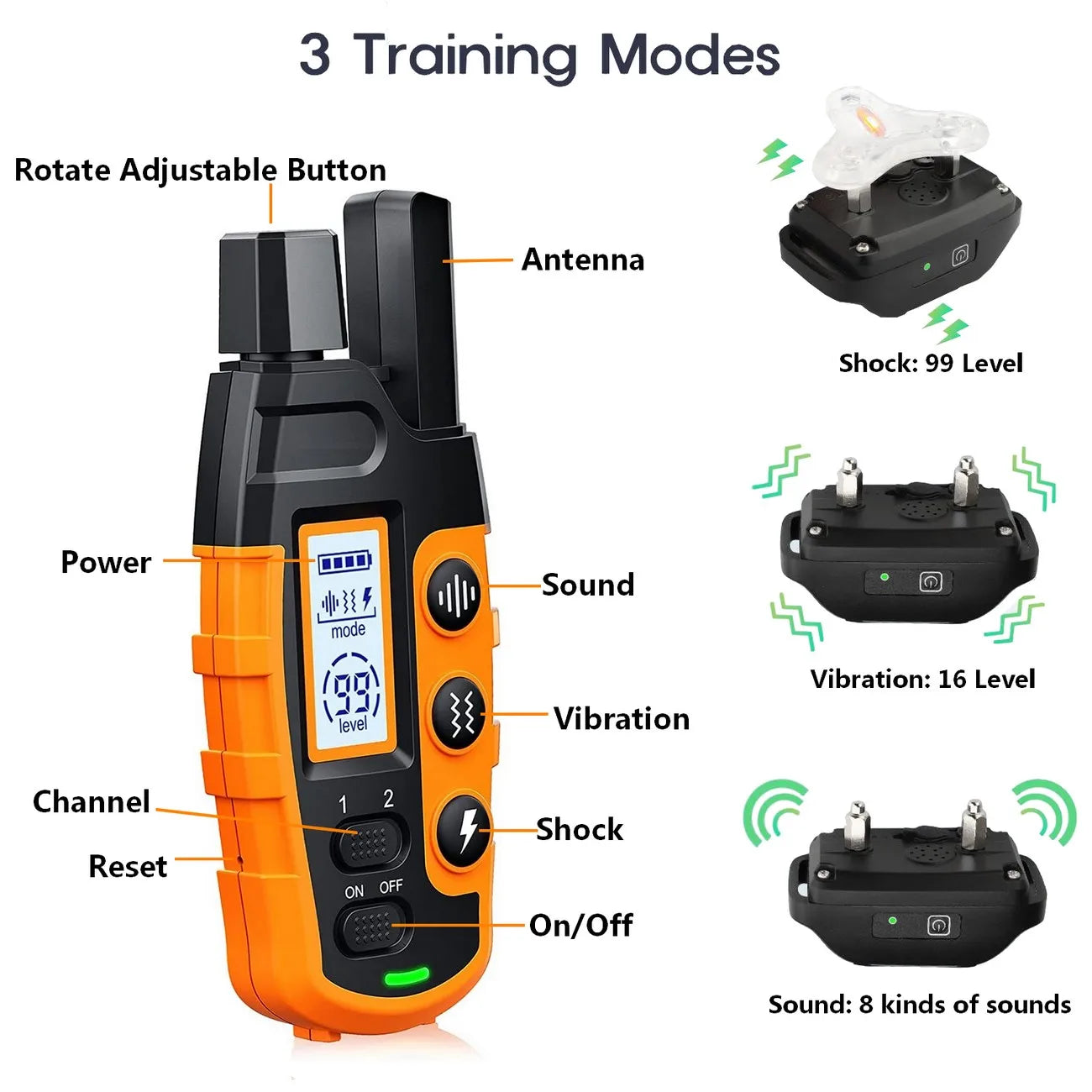 3300Ft Dog Training Collar with Remote Rechargeable Waterpro of E Collar Beep Vibration Shock High Quality Pet Training