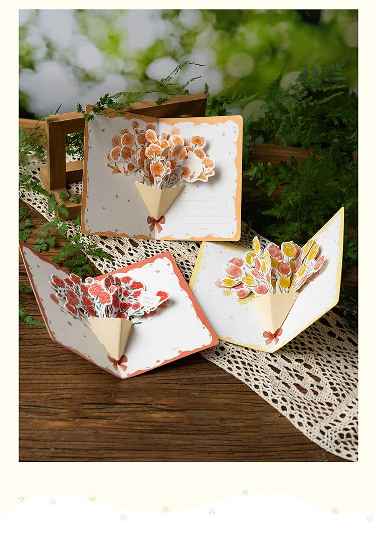 3D pop-up style creative minimalist greeting card original flower blessing card happy birthday party invitation letter gift