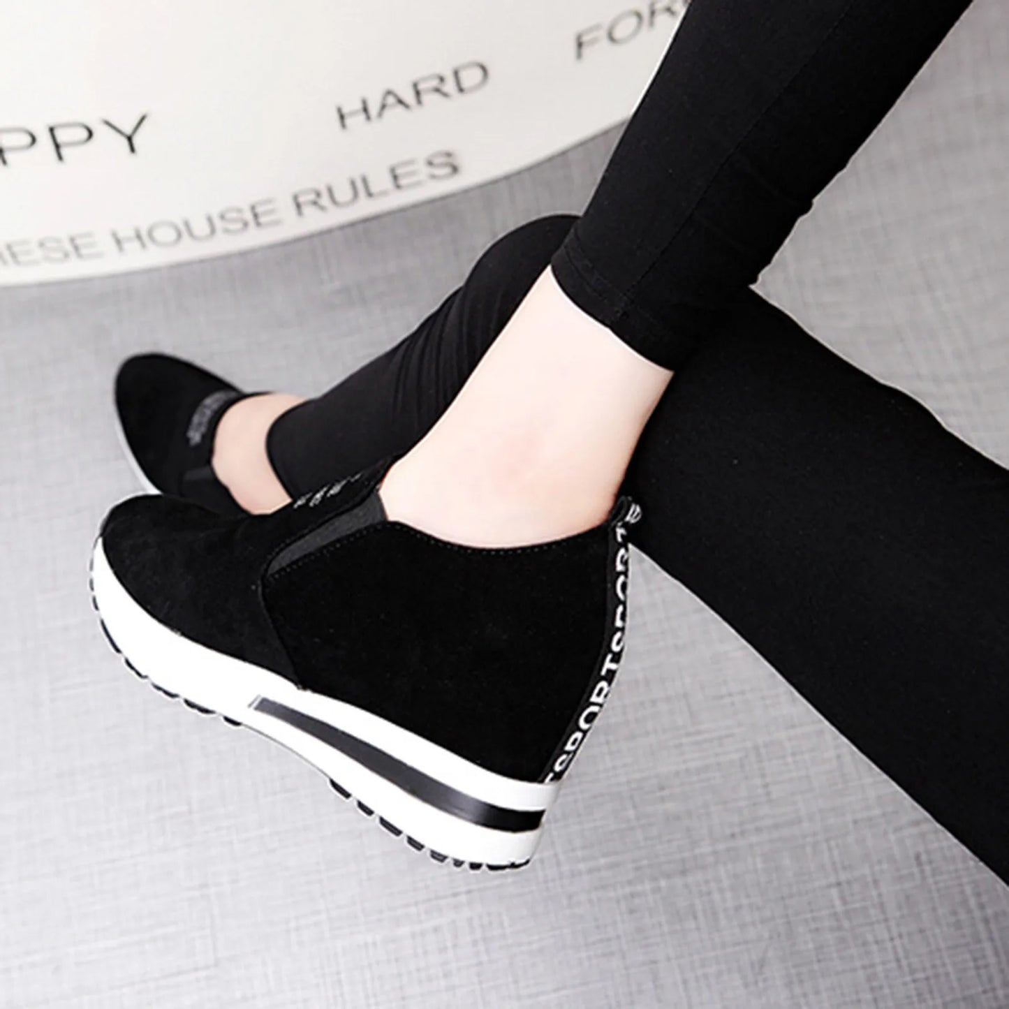 High Platform Shoes 2024 Spring Breathable Suede Sneakers Hidden Increasing Sport Shoes Women Wedge Casual Chunky Shoes