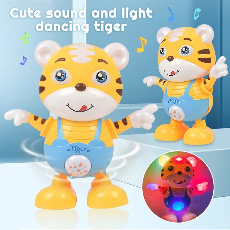 Dancing Electric Tiger Toy – Cute Yellow Cartoon Doll with Music, Lights, and Educational Fun for Kids