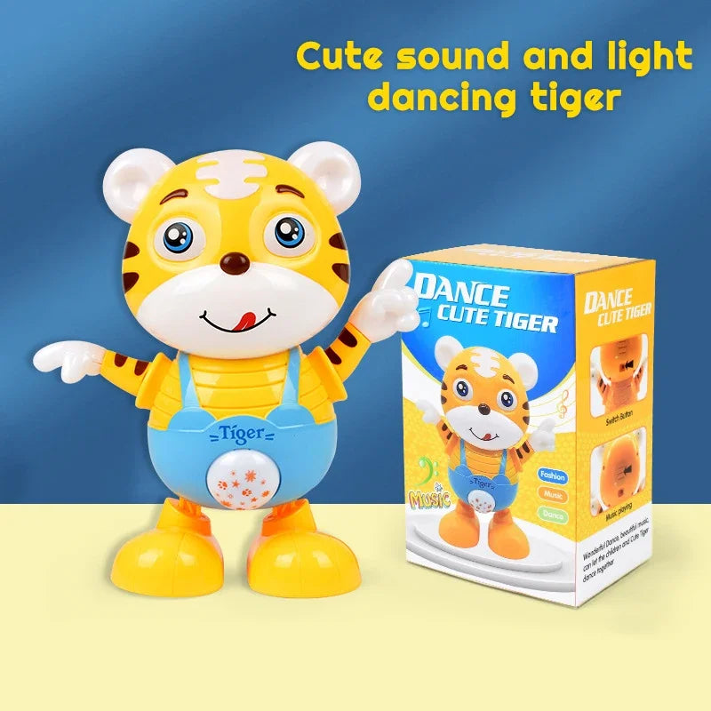 Dancing Electric Tiger Toy – Cute Yellow Cartoon Doll with Music, Lights, and Educational Fun for Kids