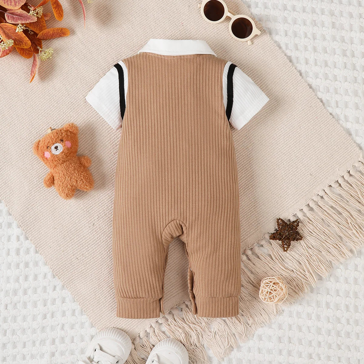 New Gentlemen Romper with Tie Short Sleeved Baby Onesie Summer Daily Wear Jumpsuit Birthday Clothing for Toddler Boy 1-18 Months