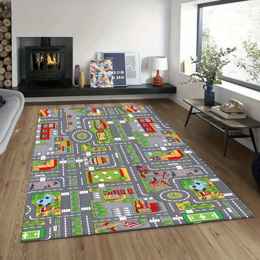 Play Room Carpet Mat Rug Kids Amusement Park Theme Home Decoration Train Track Floor Mat Game Room Decor Non Slip