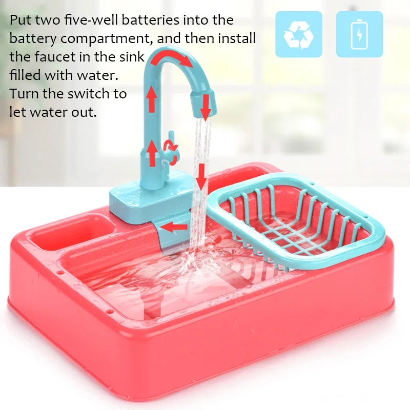 Kids Kitchen Toys Pretend Simulation Electric Dishwasher Child Kitchen Wash Basin Sink Role Playing Toys for Kids Girls Gifts