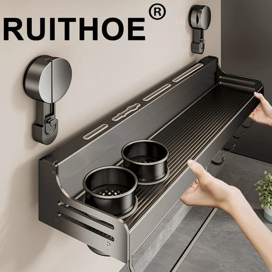 Suction Cup Kitchen Organiser Shelf Wall-mounted Spice Storage Rack Kitchen Knife Holder Wall Seasoning for Chopstick Spoon