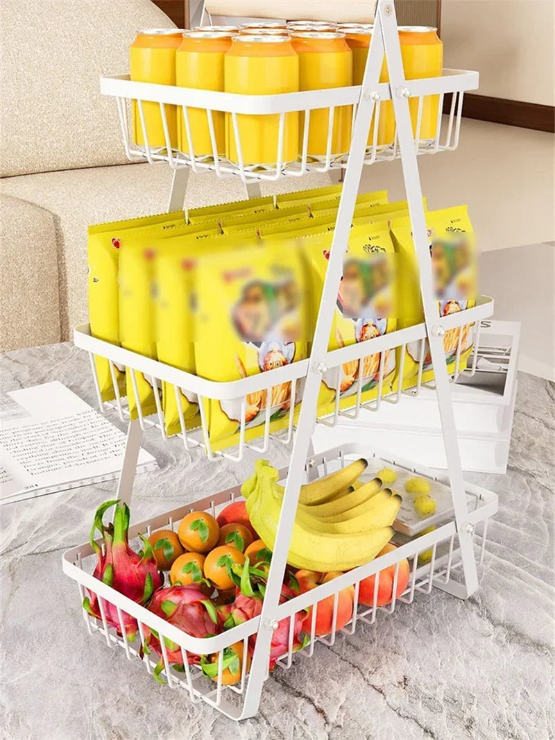 2-3 Tiers Countertop Fruit Basket Portable Iron Art Kitchen Organiser for Fruits Bread Snacks Storage Rack