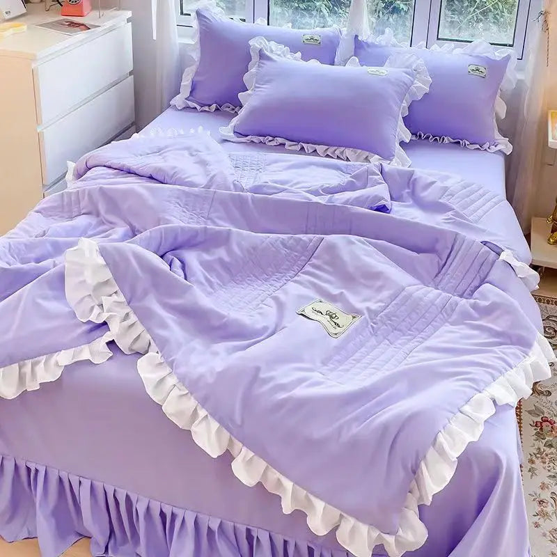 Korean Princess Floral Embroidery Summer Bedding Set
