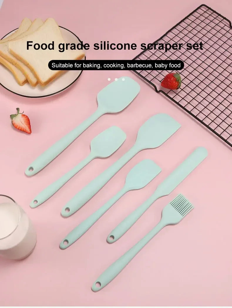 Silicone kitchenware 6-piece set, cream integrated scraper, spatula, oil brush, size scraper set